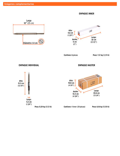 Cincel de punta SDS Plus de 10 in