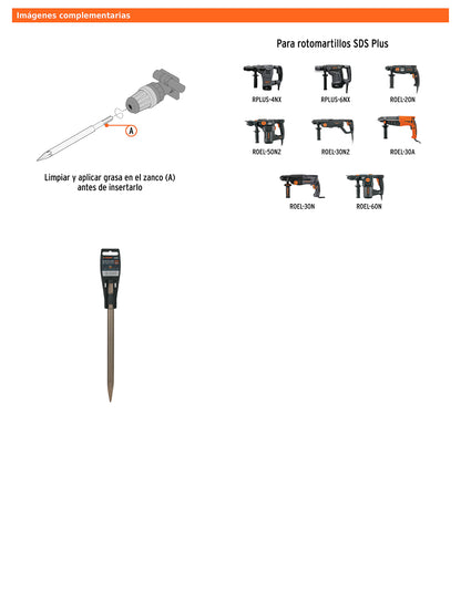 Cincel de punta SDS Plus de 10 in