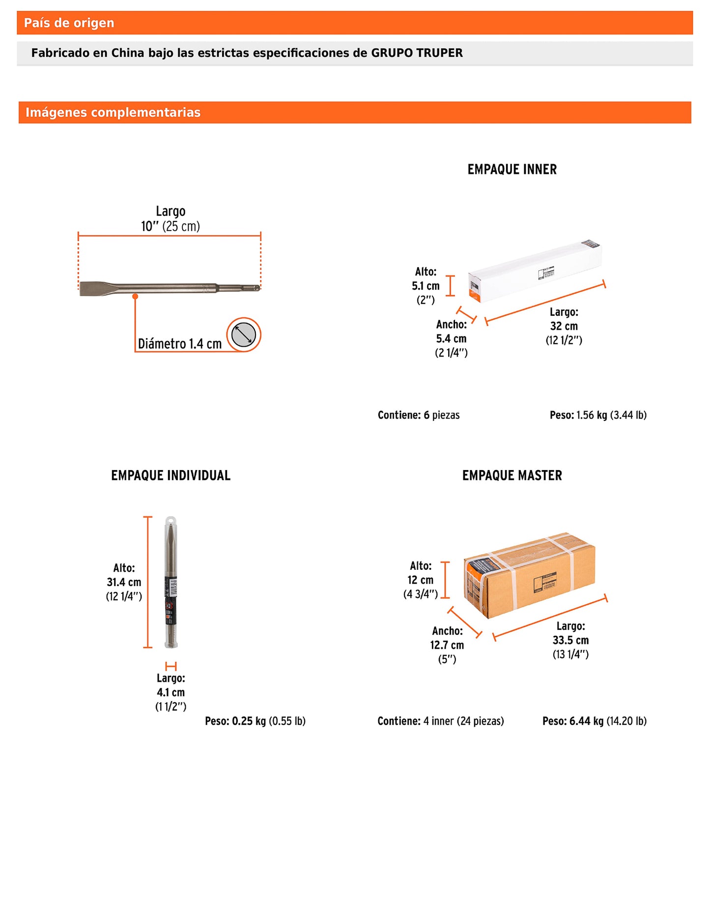 Cincel plano delgado SDS Plus de 3/4 in con largo de 10 in
