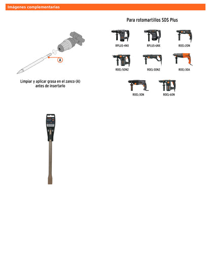 Cincel plano delgado SDS Plus de 3/4 in con largo de 10 in