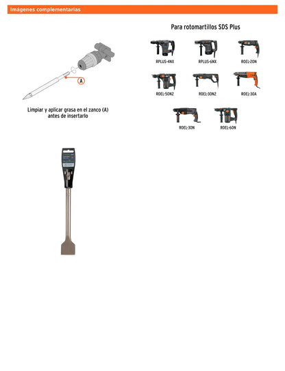 Cincel plano grueso SDS Plus de 1-1/2 in con largo de 10 in