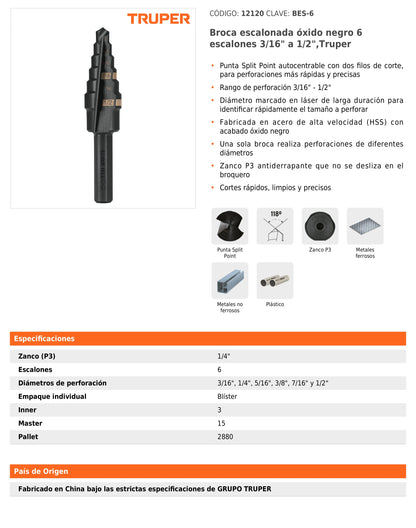 Broca Escalonada 3/16 1/2" 6 Escalones