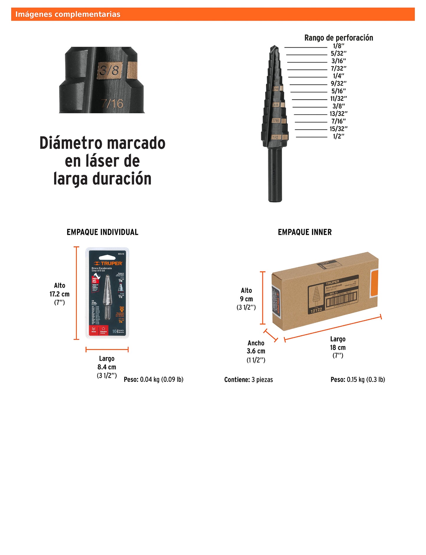 Broca escalonada óxido negro de 13 escalones con punta Split Point