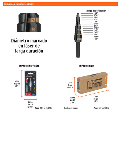 Broca escalonada óxido negro de 13 escalones con punta Split Point