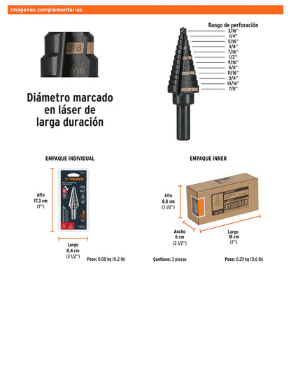 Broca escalonada óxido negro de 12 escalones con punta Split Point