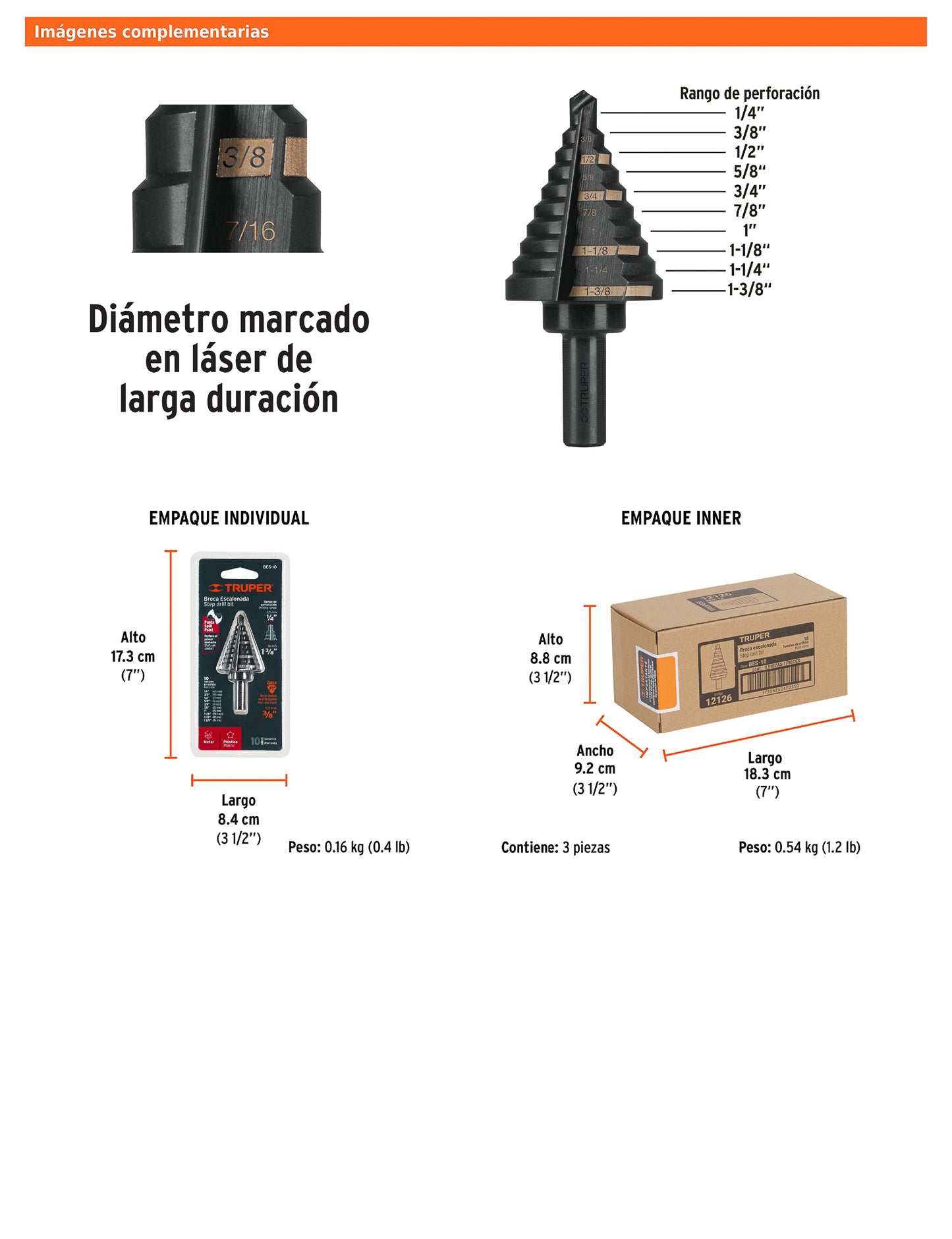 Broca escalonada óxido negro de 10 escalones con punta Split Point