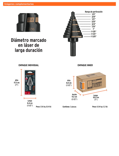 Broca escalonada óxido negro de 10 escalones con punta Split Point