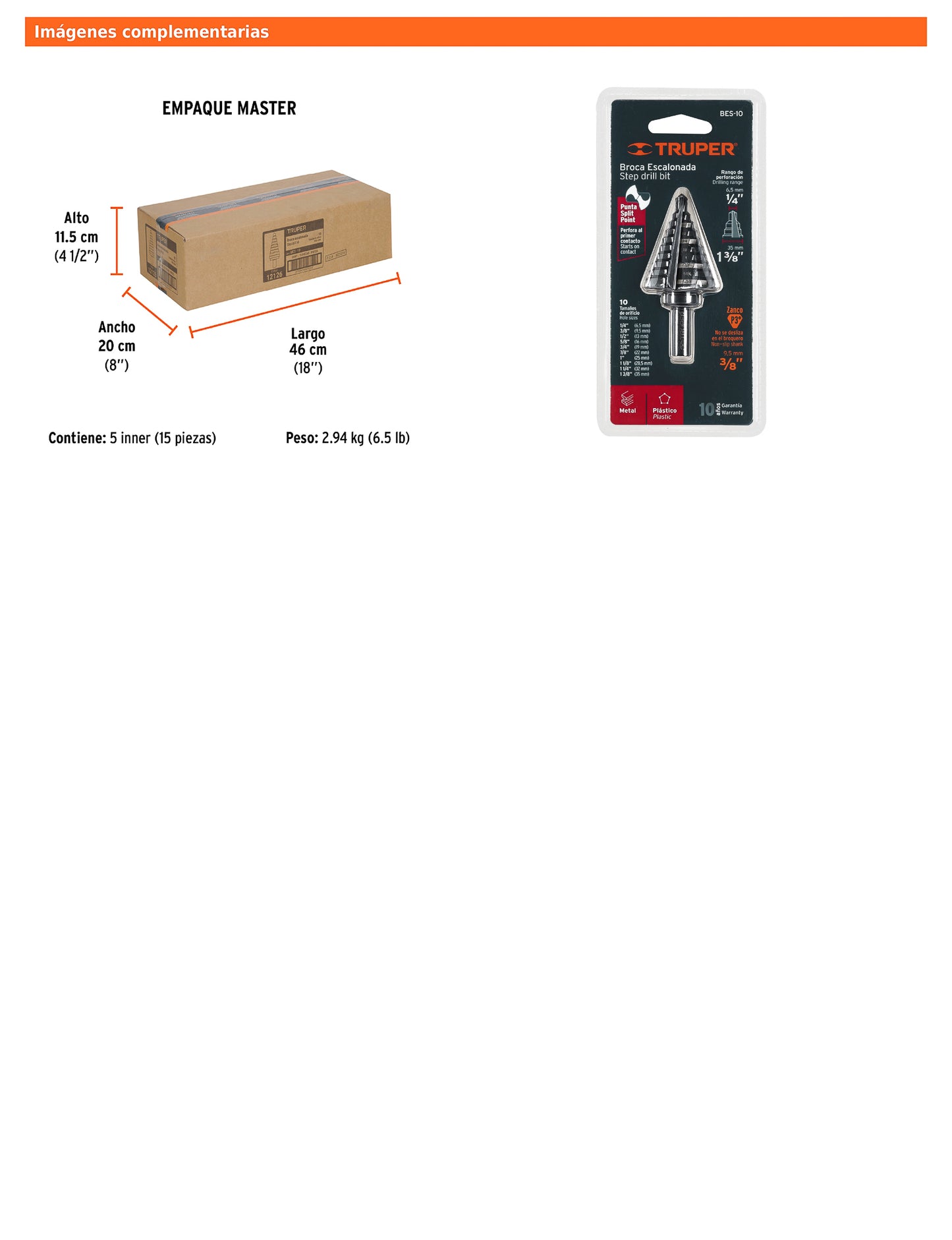 Broca escalonada óxido negro de 10 escalones con punta Split Point