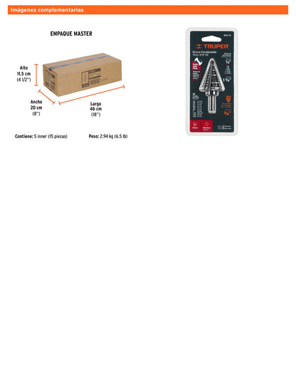 Broca escalonada óxido negro de 10 escalones con punta Split Point