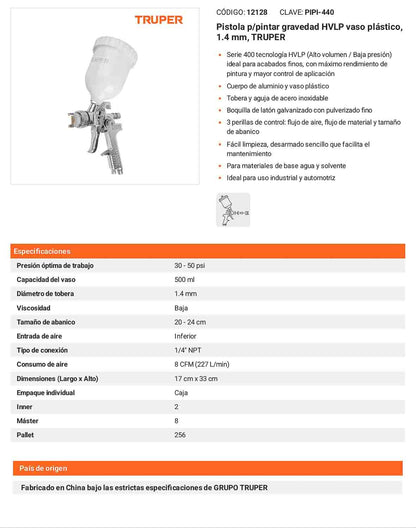 Pistola pintar gravedad HVLP 1.4 mm