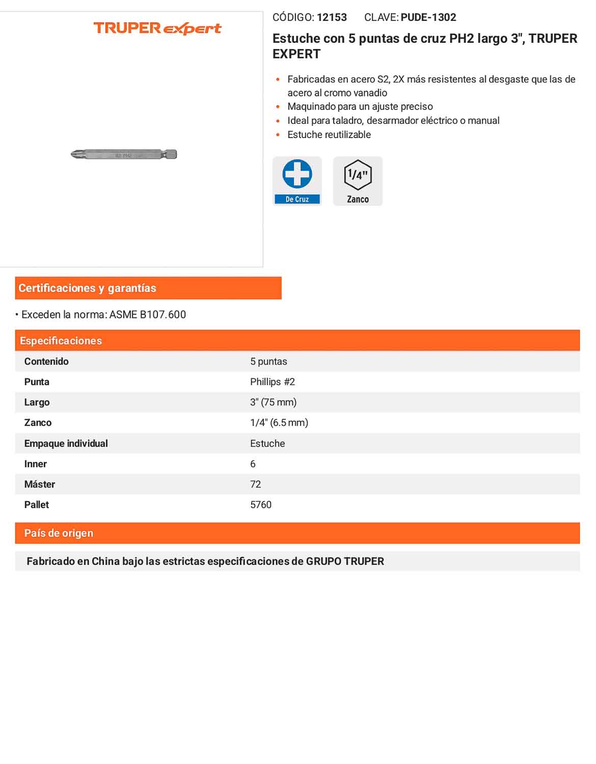 Puntas de Cruz PH2 Extra Largas Estuche con 5 unidades