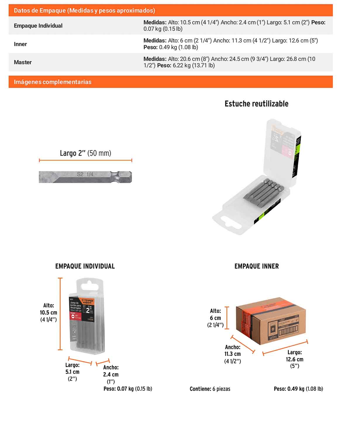Puntas Planas de 1/4"  Estuche con 5 unidades