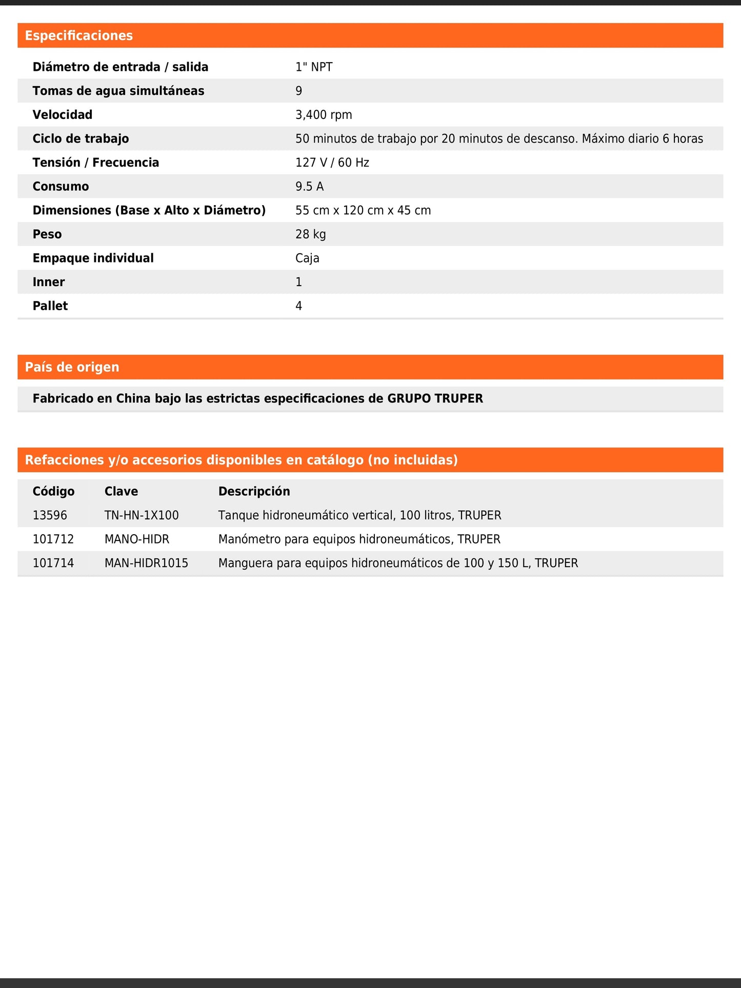 Equipo hidroneumático de 100 litros jet inoxidable de 1 HP