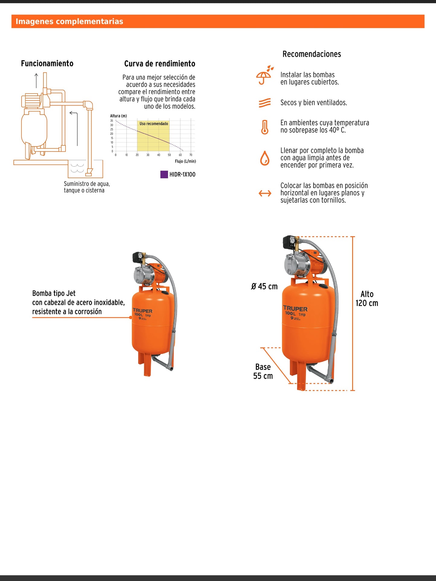 Equipo hidroneumático de 100 litros jet inoxidable de 1 HP