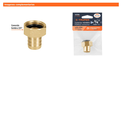 Conector hembra de latón sólido para manguera de 3/4"