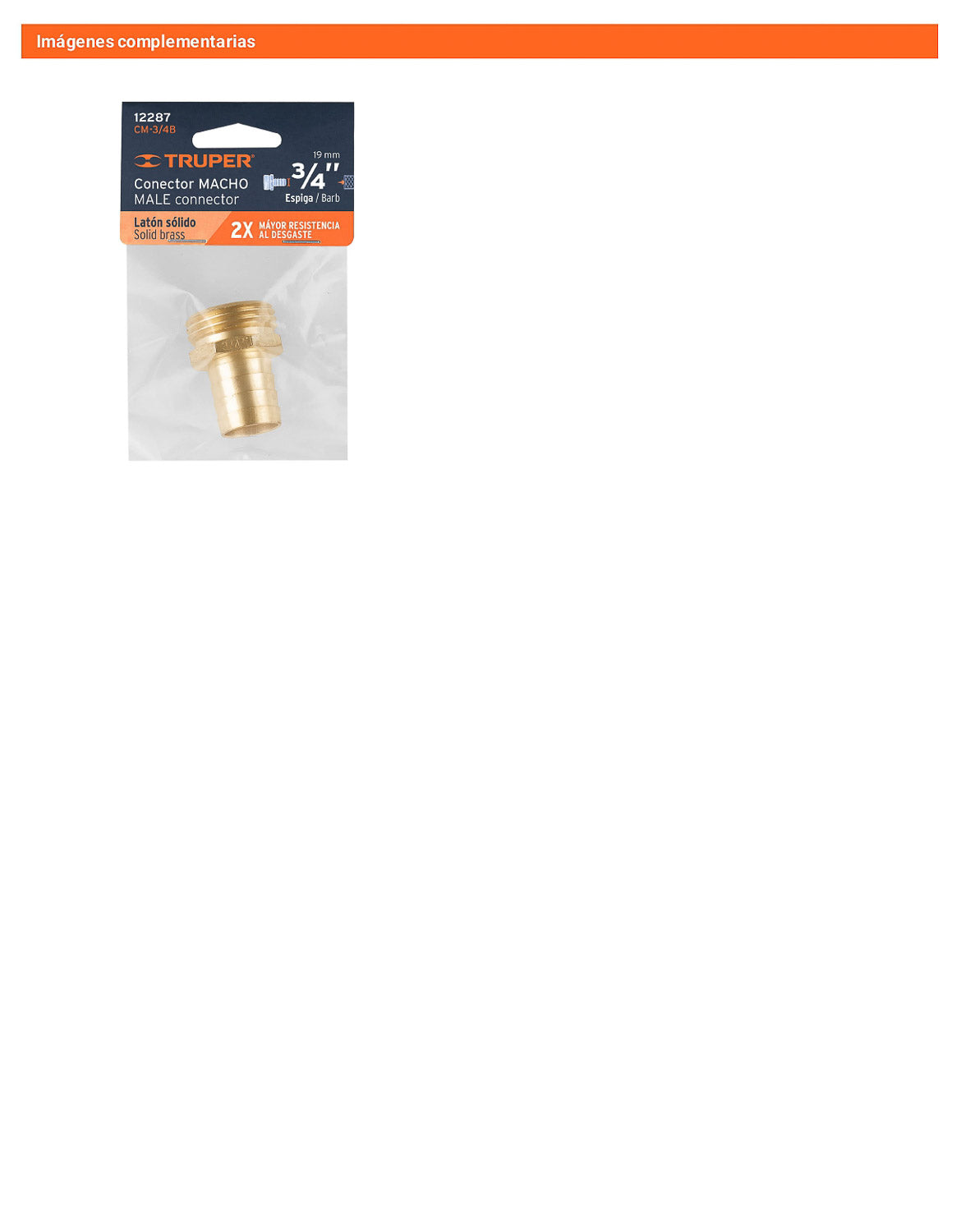 Conector 3/4pulg. macho de latón sólido para manguera