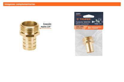 Conector macho de latón sólido para manguera de 3/4"