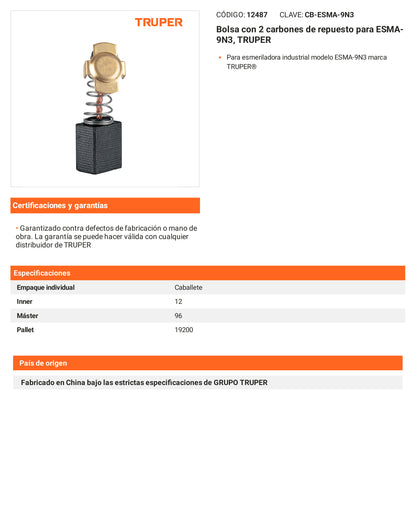 Ficha tecnica - 2 carbones para ESMA-9N3 - SKU 12487