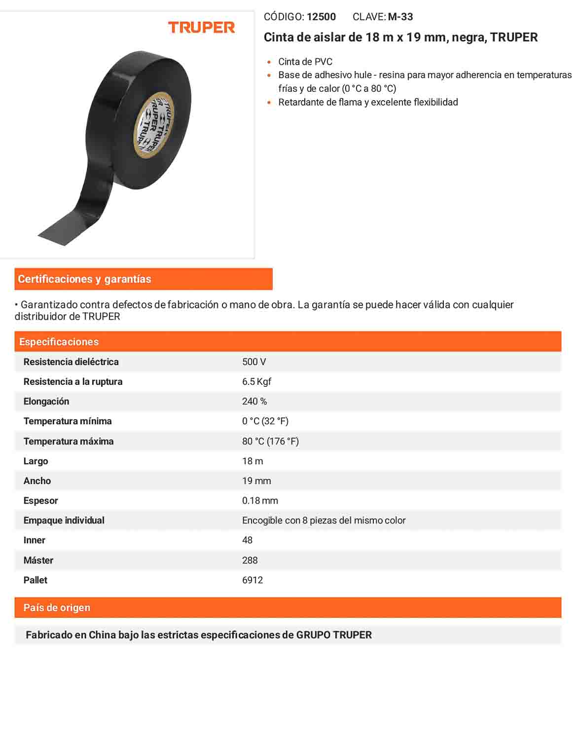 Cinta aislante 18 m x 19 mm negra