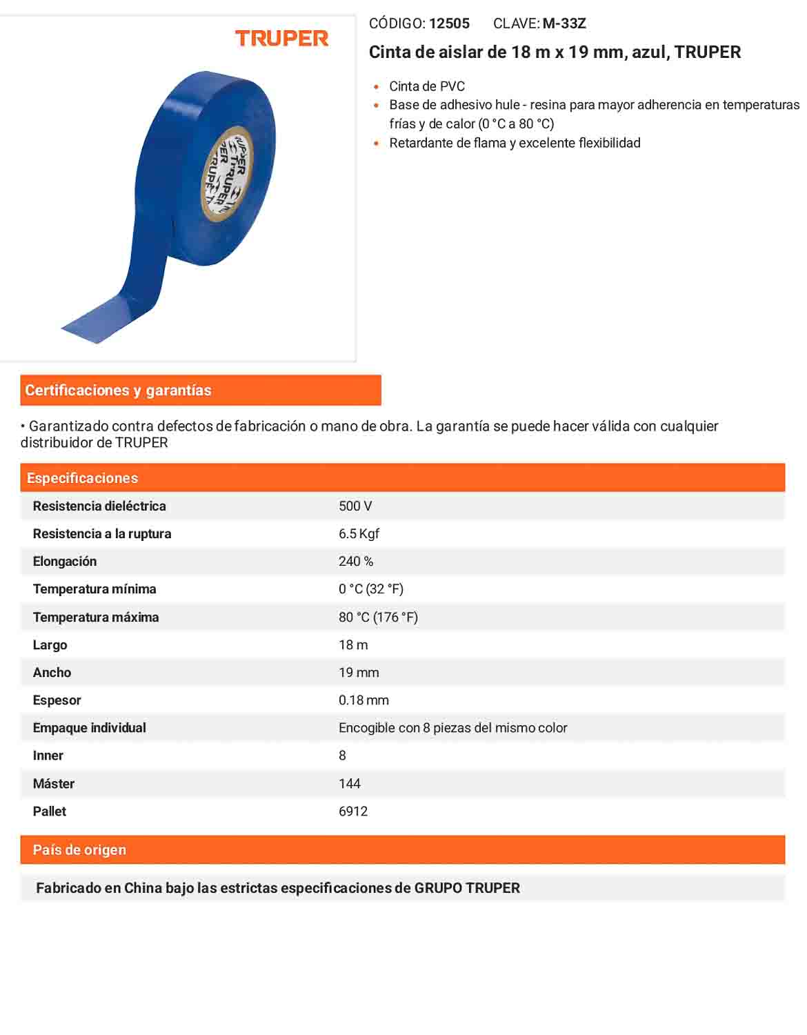 Cinta aislante 18 m x 19 mm azul
