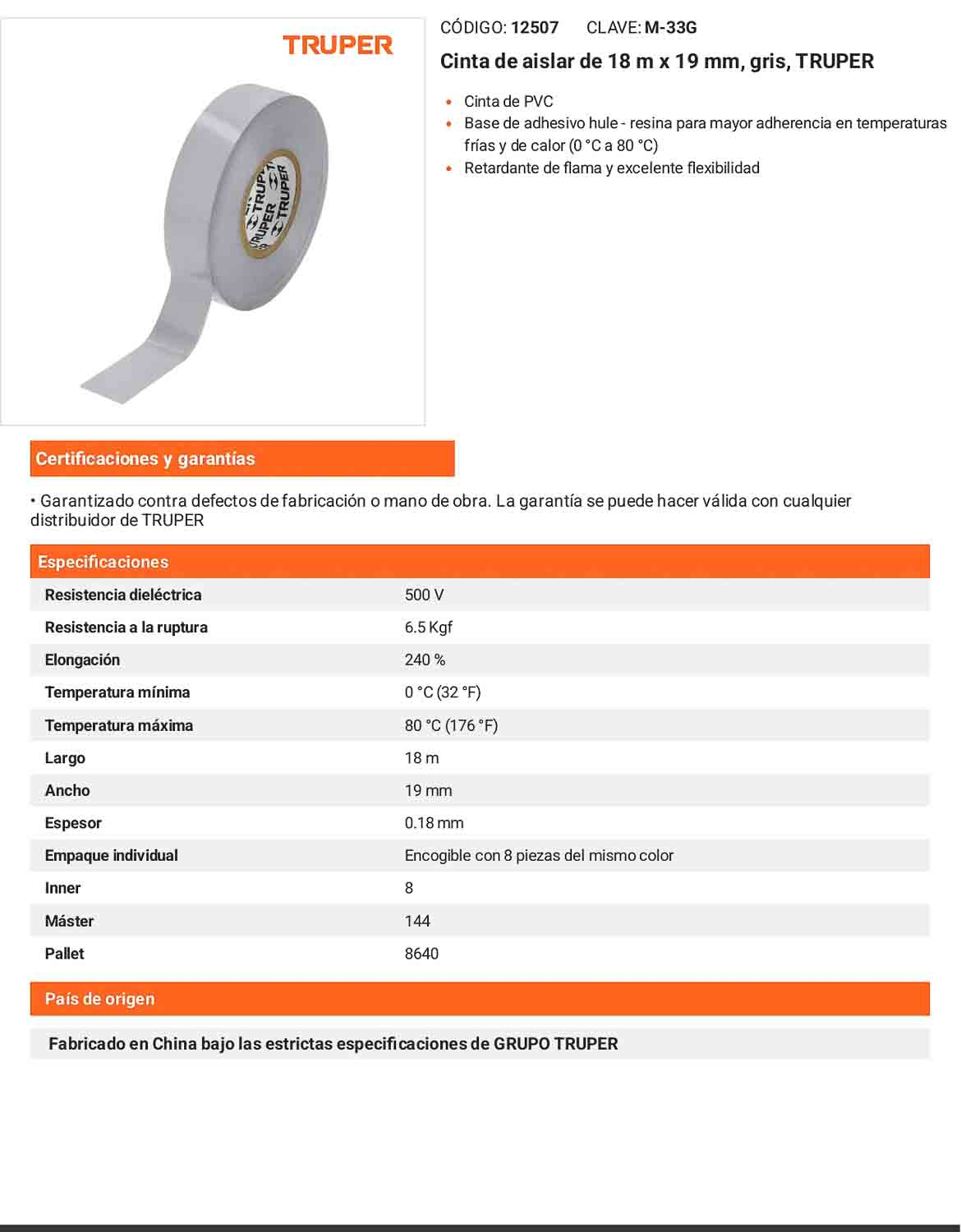 Cinta aislante 18 m x 19 mm gris