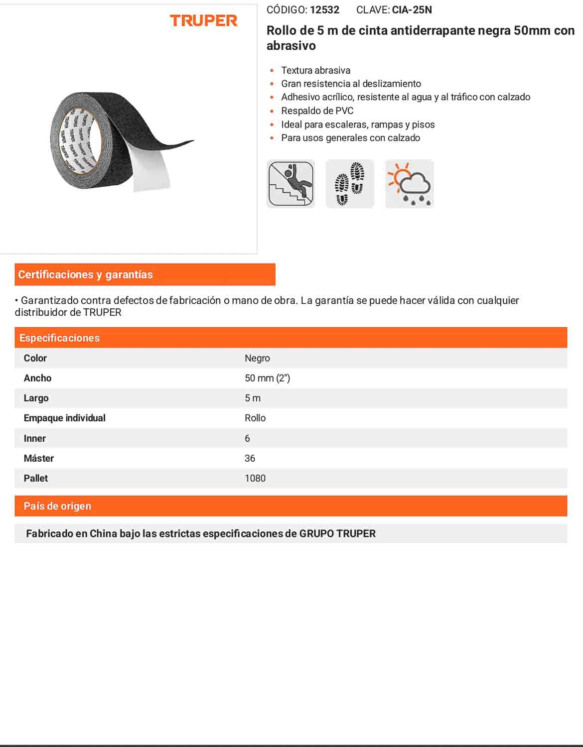 Cinta antiderrapante 5 m color negro