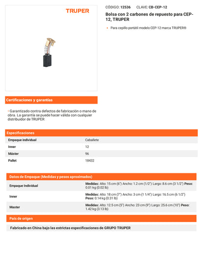 Ficha tecnica - 2 carbones para CEP-12 - SKU 12536