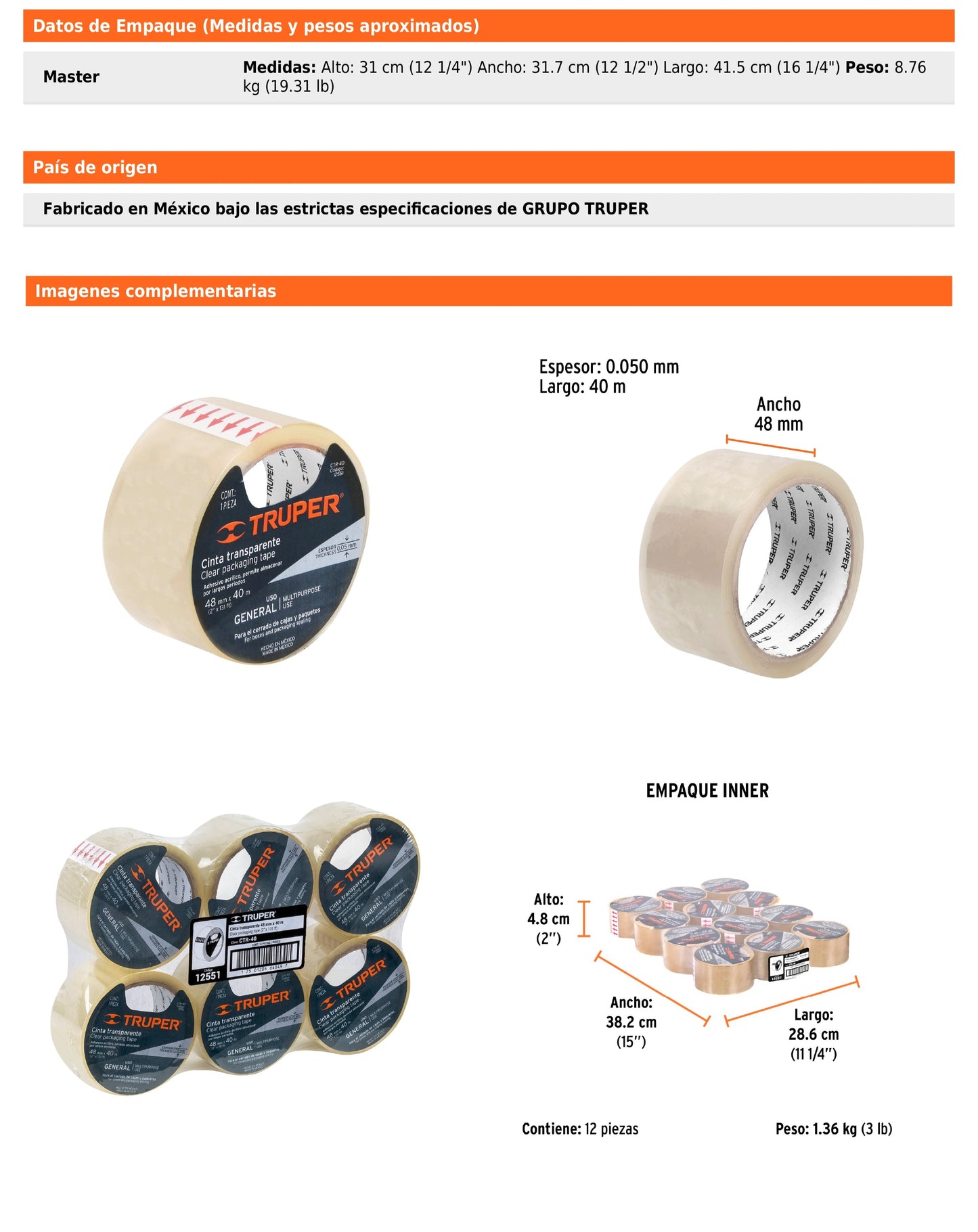 Cinta de Empaque 48 mm x 40 m Transparente