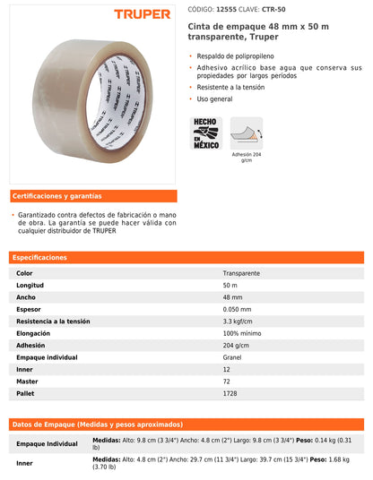 Cinta de Empaque 48 mm x 50 m Transparente