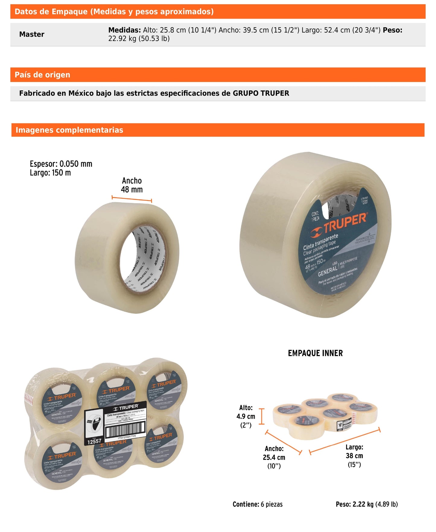 Cinta de Empaque 48 mm x 150 m Transparente