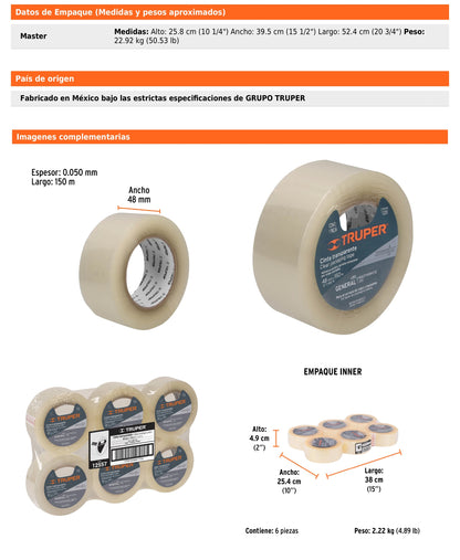 Cinta de Empaque 48 mm x 150 m Transparente