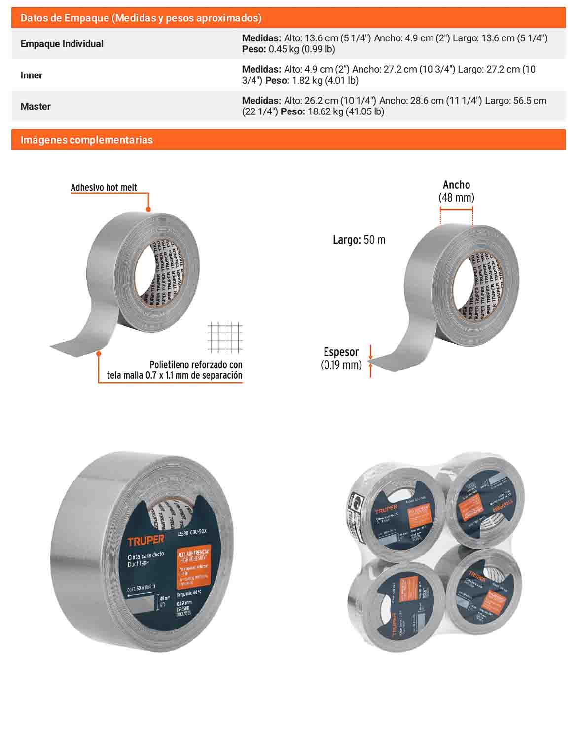 Cinta para ducto 50 m x 48 mm