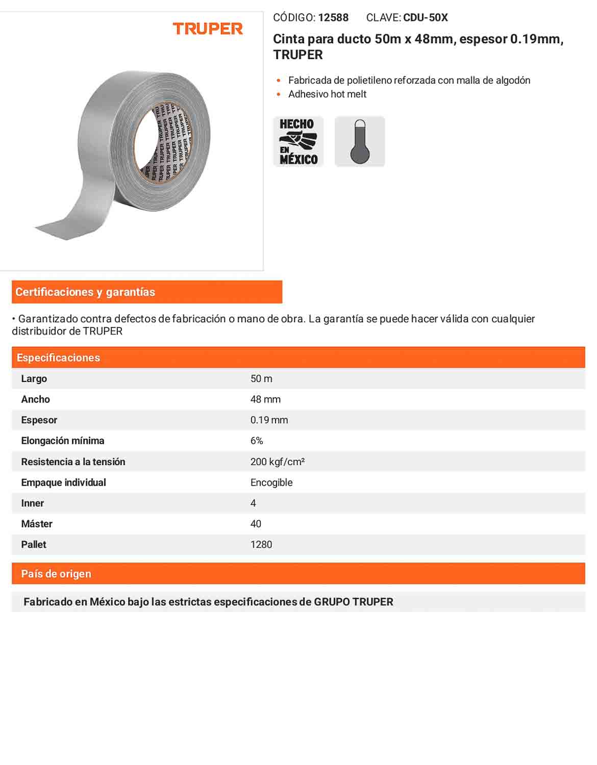 Cinta para ducto 50 m x 48 mm