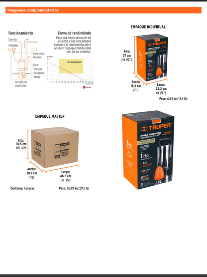 Bomba sumergible de acero inoxidable para agua sucia de 1 HP
