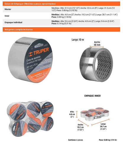 Cinta de aluminio 48 mm para sellado