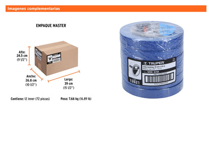 Cinta Masking Tape Azul de 3/4" x 50 m para Pintor