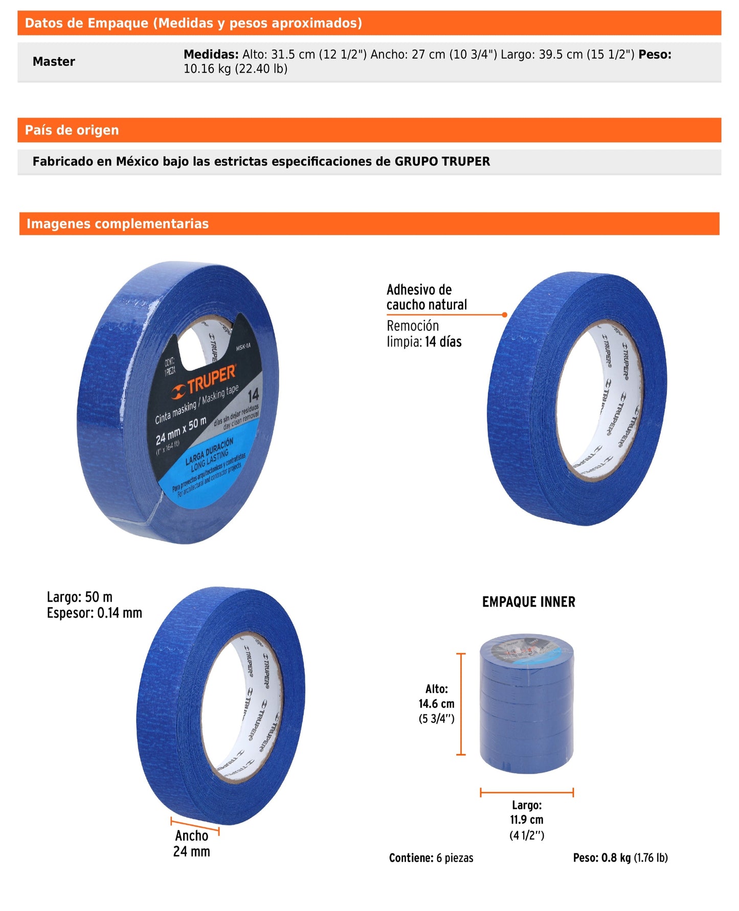 Cinta Masking Tape Azul de 1" x 50 m para Pintor