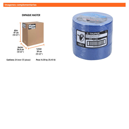 Cinta Masking Tape Azul de 1-1/2" x 50m para Pintor