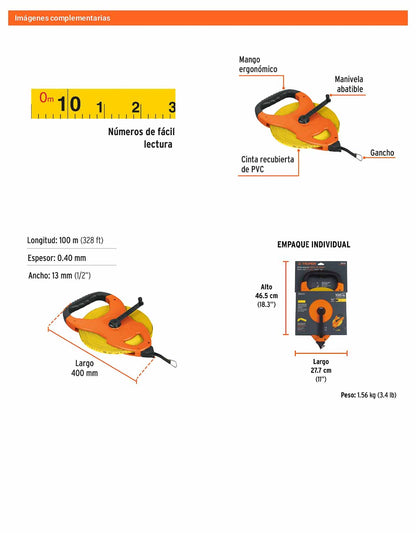Cinta metrica de fibra de vidrio 100 m