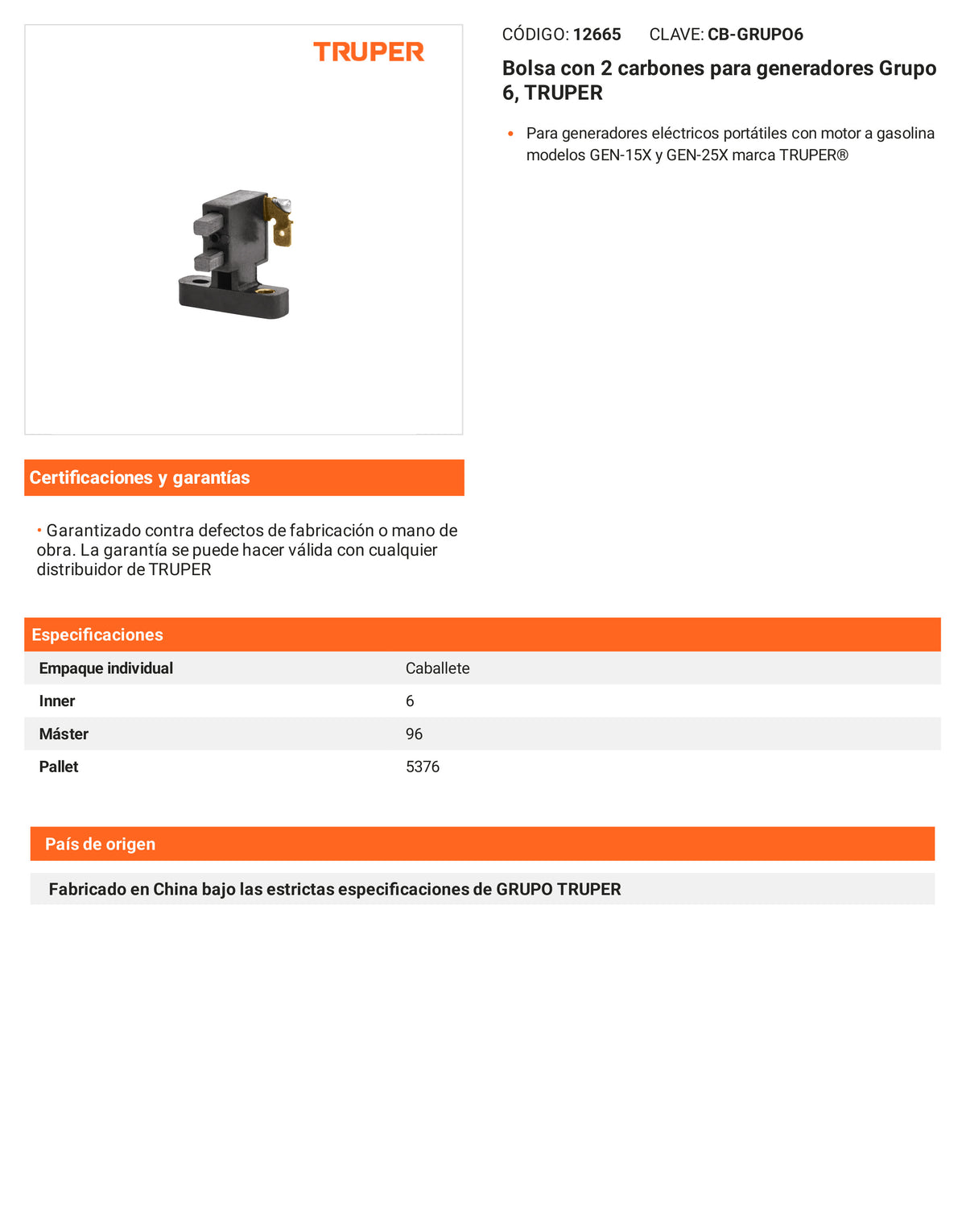 Ficha tecnica - 2 carbones para generadores Grupo 6 - SKU 12665