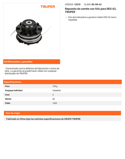 Ficha tecnica - Repuesto de carrete con hilo para DES-63 - SKU 12670