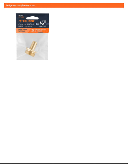 Conector 1/2pulg. macho de latón sólido para manguera