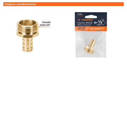Conector macho de latón sólido para manguera de 1/2"