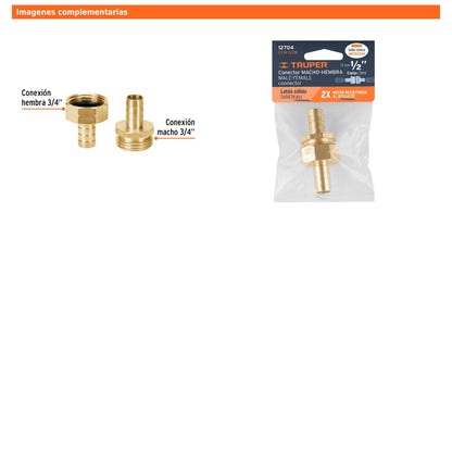 Conectores macho y hembra de latón sólido para manguera de 1/2"