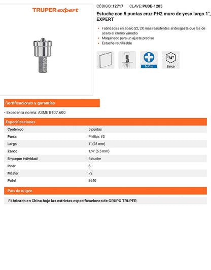 Puntas de Cruz PH2 para Pared – Estuche con 5 unidades