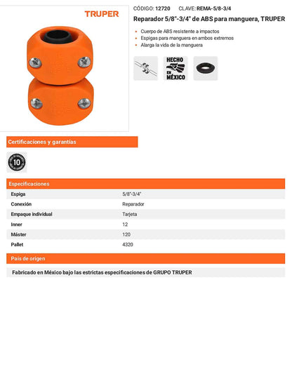 Reparador 5/8pulg.-3/4pulg. de ABS para manguera
