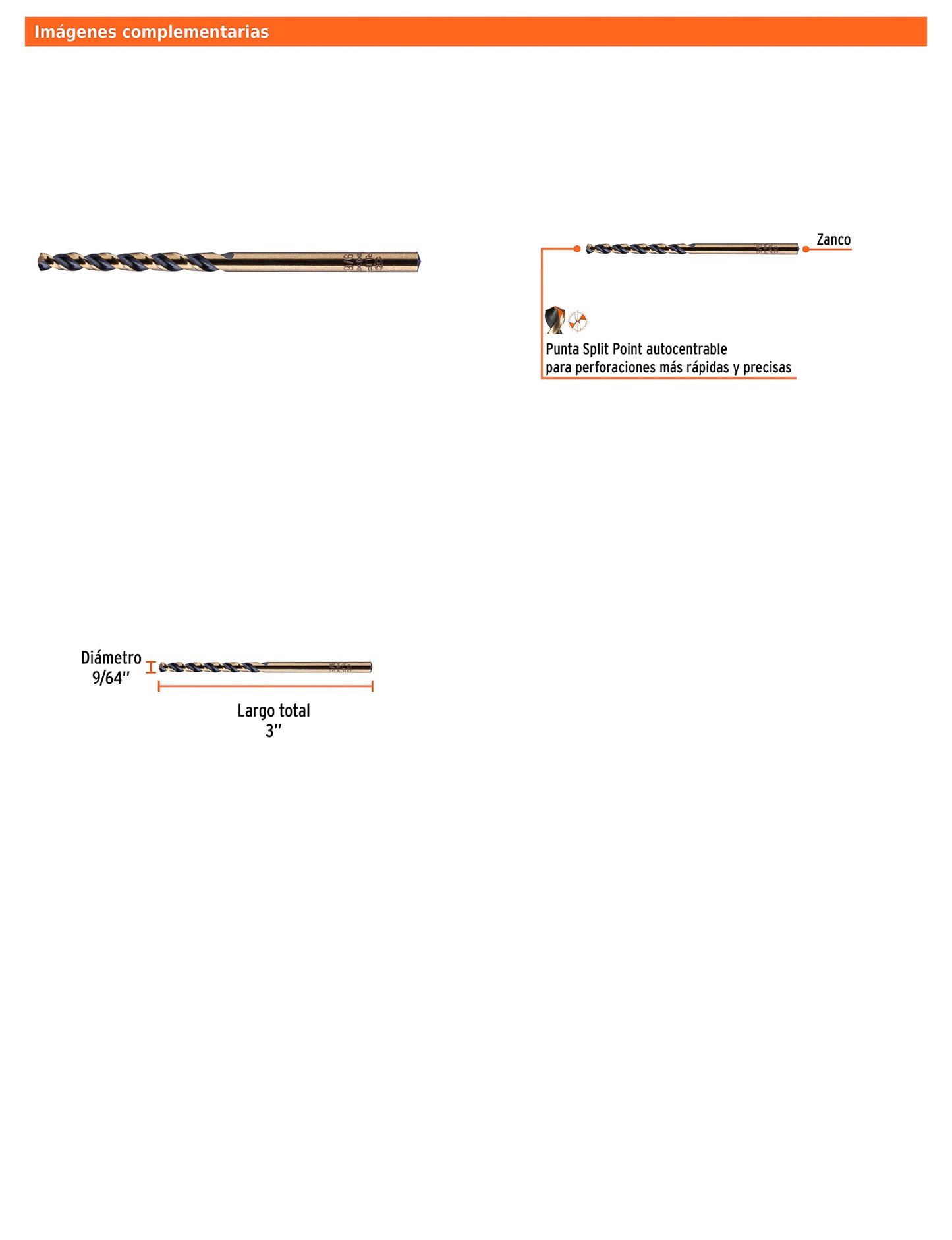 Broca HSS 9/64 pulg Trugold para metal con punta Split Point