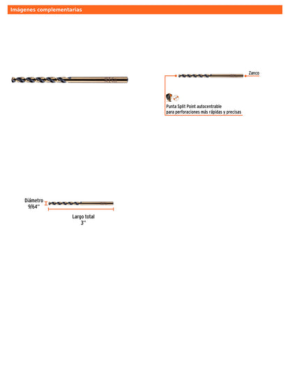 Broca HSS 9/64 pulg Trugold para metal con punta Split Point