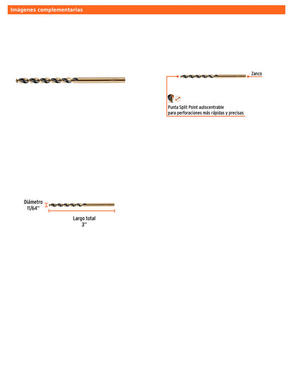 Broca HSS 11/64 pulg Trugold para metal con punta Split Point