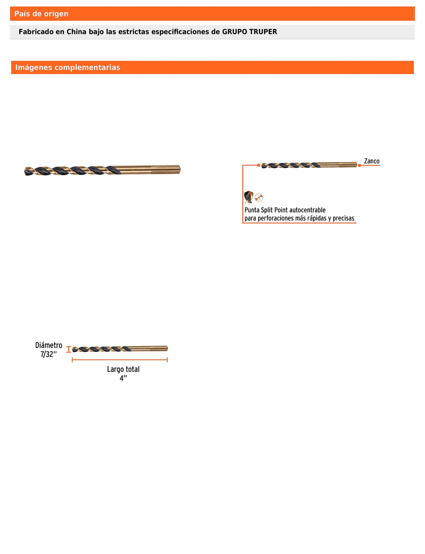 Broca HSS 7/32 pulg Trugold para metal con punta Split Point